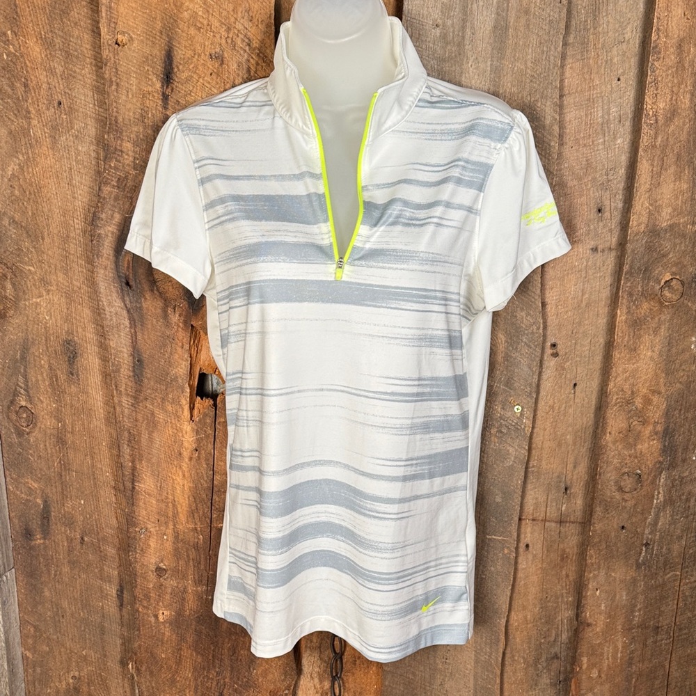 Nike Women's White and Gray Striped Top